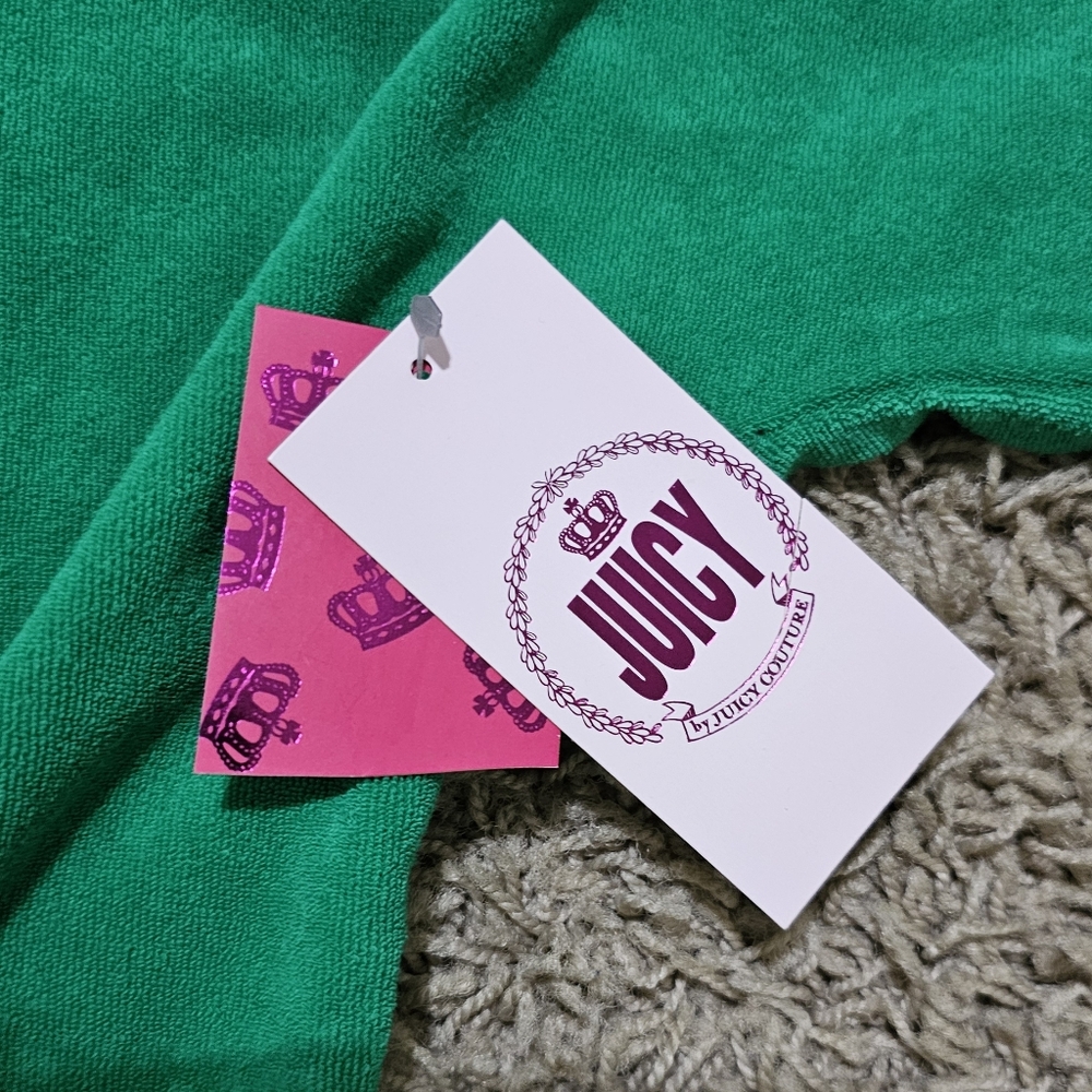 NWT Juicy Couture Top Terrycloth Crewneck Green Cropped Large - Picture 8 of 9
